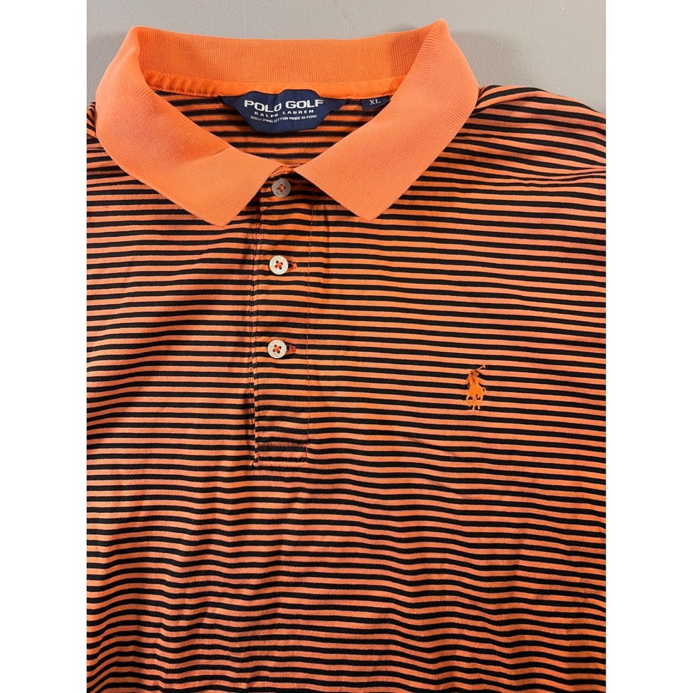 Polo Golf Ralph Lauren‎ Shirt Mens XL Orange Striped Pima Cotton Short Sleeve